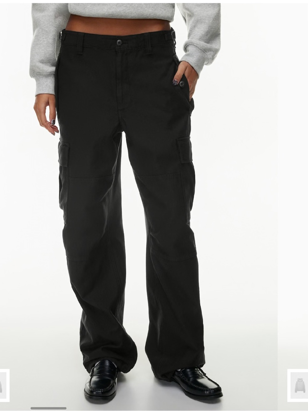 Aritzia TNA Supply Cargo Pants Black Cotton Drawstring Hem Size 00 24” waist